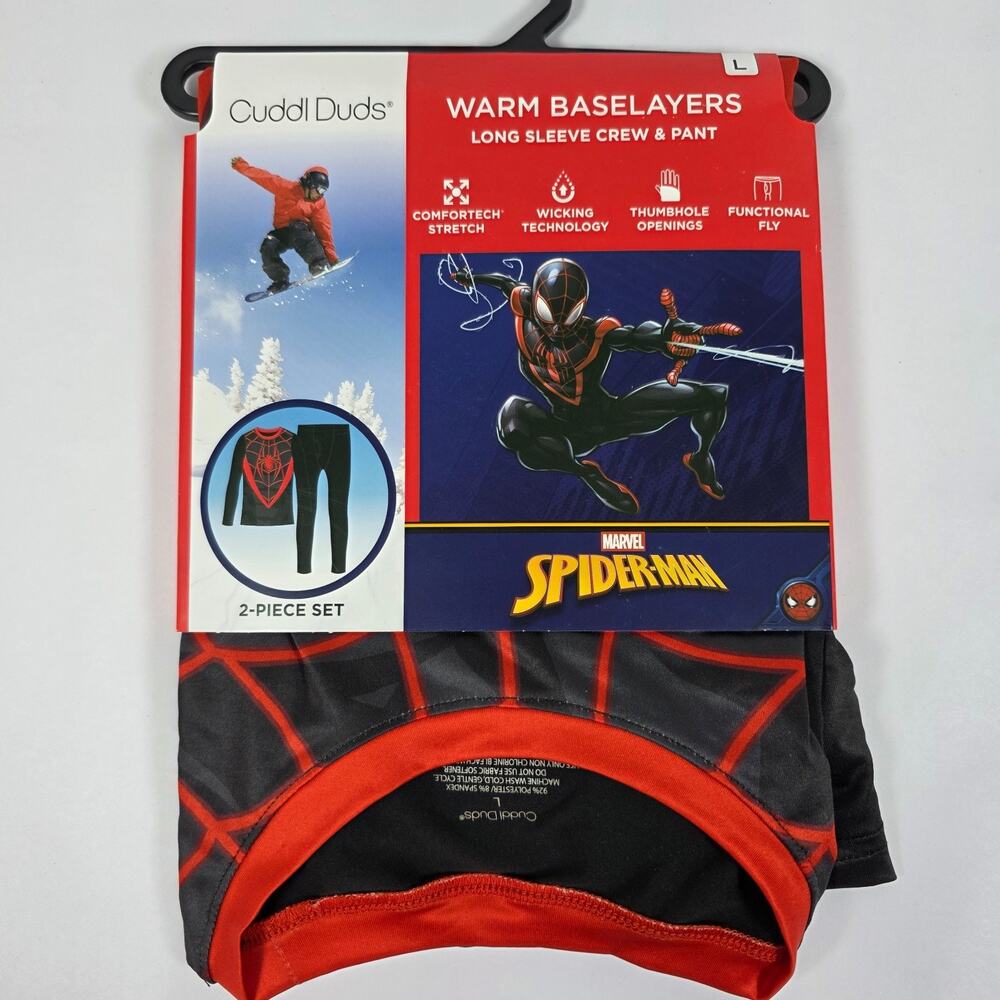 Cuddl Duds Warm Baselayers Spiderman Boys Long Sleeve Crew & Pants Set Large